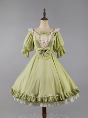 The Midsummer Milky Way Bowknot Details Ruffle Design Short Puff Sleeves One Piece