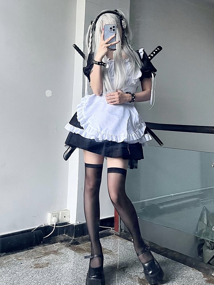 Square Neckline Ruffle Trim Maid  Dress