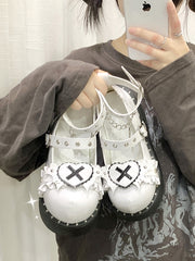 Sweetheart Sanctuary Heart-shaped Buckle Straps Chain Decorated PU White Lolita Platforms