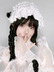 White Beads Decorated Ruffle Trim Hairband