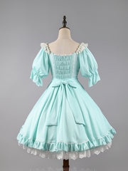 The Midsummer Milky Way Bowknot Details Ruffle Design Short Puff Sleeves One Piece
