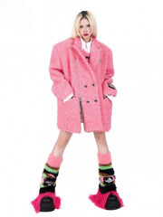 Clearance - Size M for Bust 146CM Pink Zip Design Padded Shoulders Oversized Blazer