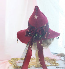 Halloween Rose Bowknot Stars Print Magic Witch Hat