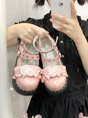 Sweetheart Sanctuary Heart-shaped Buckle Straps Chain Decorated PU Pink Lolita Platforms