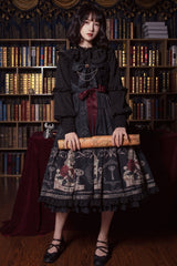 Nightingale and Rose Print Big Bow Ruffle Trim Lolita JSK