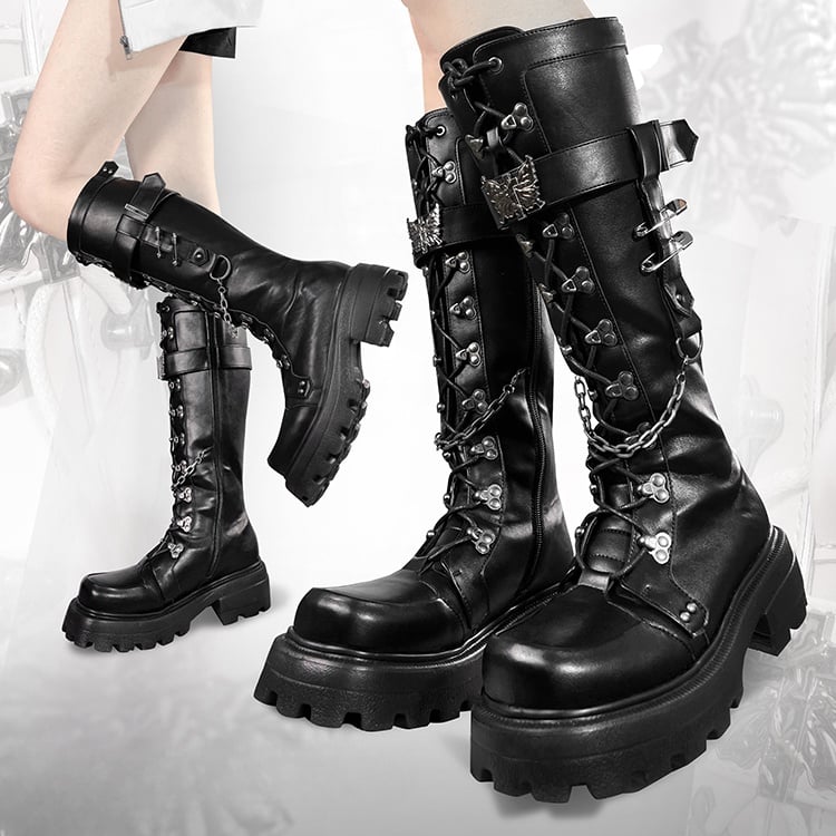 Dream Butterfly Metal Butterfly Pins Chain Decorated PU Matte Black Martens