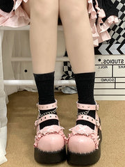 Sweetheart Sanctuary Heart-shaped Buckle Straps Chain Decorated PU Pink Lolita Platforms
