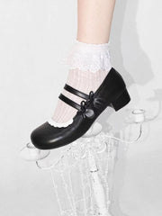 Scoop and Fork-shaped Buckle Straps Sweet Black Mary Janes
