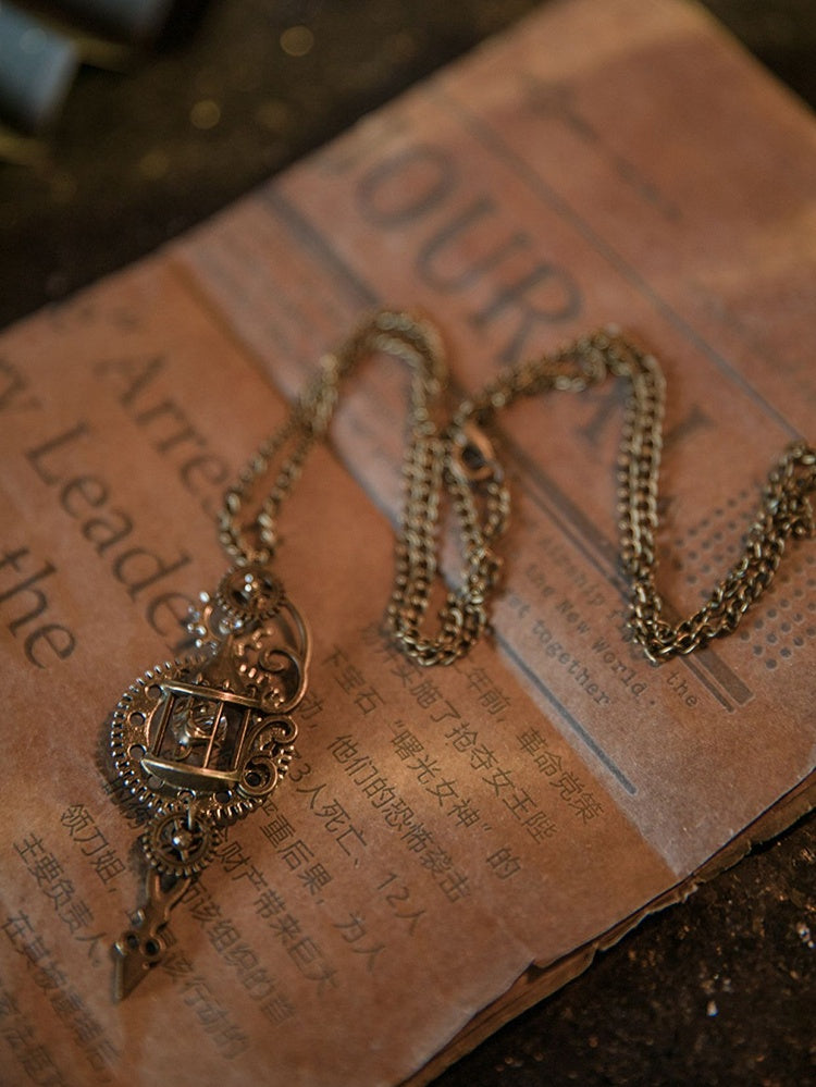 Steampunk Clock Birdcage Pendant Necklace