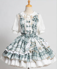 In Stock Green Plaid Ruffle Skirt Idol Dress Lolita Overalls