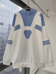 Tenshi Kaiwai Light Blue and White Zip Design Sleeves Sweatshirt
