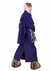 Clearance - Size L for Bust 157CM Plaid Patch Distressed Holes Purple Shirt