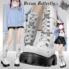 Dream Butterfly Metal Butterfly Pins Chain Decorated PU Matte White Martens