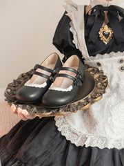 Scoop and Fork-shaped Buckle Straps Sweet Black Mary Janes