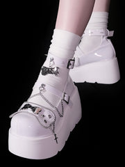 Metal Bones Decorated White Platforms Punk Shoes Studs Chain Design