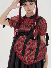 Pink/Red  Sweetheart-shaped Ruffle Trim Shoulder Bag