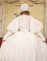 White High Neck  Leg-of-Mutton Sleeves Vintage Lace Blouse