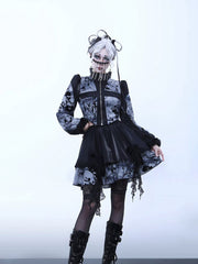 Sparse Shadow Floral Tie-dye Design Tiered Skirt and Flounce Hem Skirt