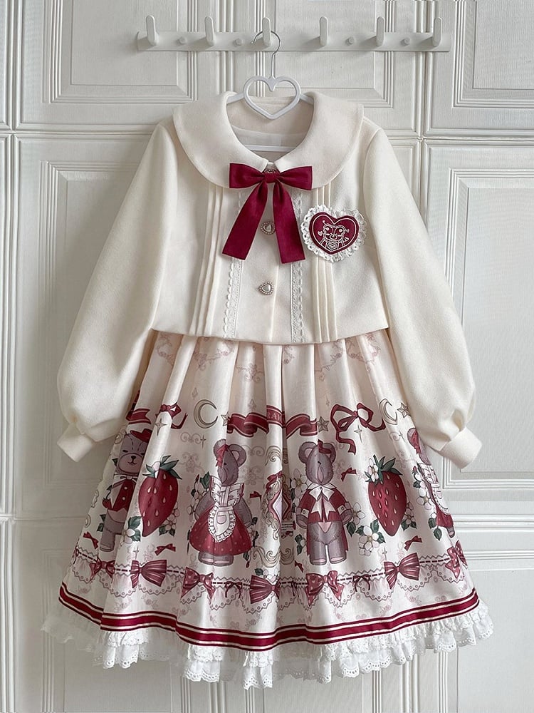 Winter Gift Square Neckline Sweet Jumper Skirt and Short Jacket Set