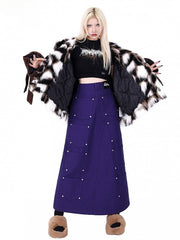 Pockets Design Back Slit Purple Skirt