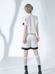 White Techwear Shorts with Gray Tech Lines and Black Contrast Trim