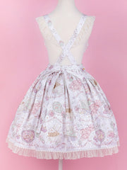In Stock Girl's Boudoir Bunny Print Heart-shaped Bodice Sweet Overall Skirt