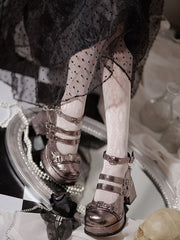 Wordless Poetry Buckle Straps PU Metallic Color High Block Heel Lolita Shoes