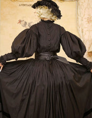 Black High Neck  Leg-of-Mutton Sleeves Vintage Lace Blouse