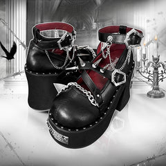 Studs Design Matte Black High Block Heel Platforms Round Toe Punk Shoes