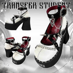 Studs Design Matte White High Block Heel Platforms Round Toe Punk Shoes