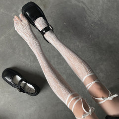 Self-tie Straps Black / White Lace Split Toes Under Knee Stockings