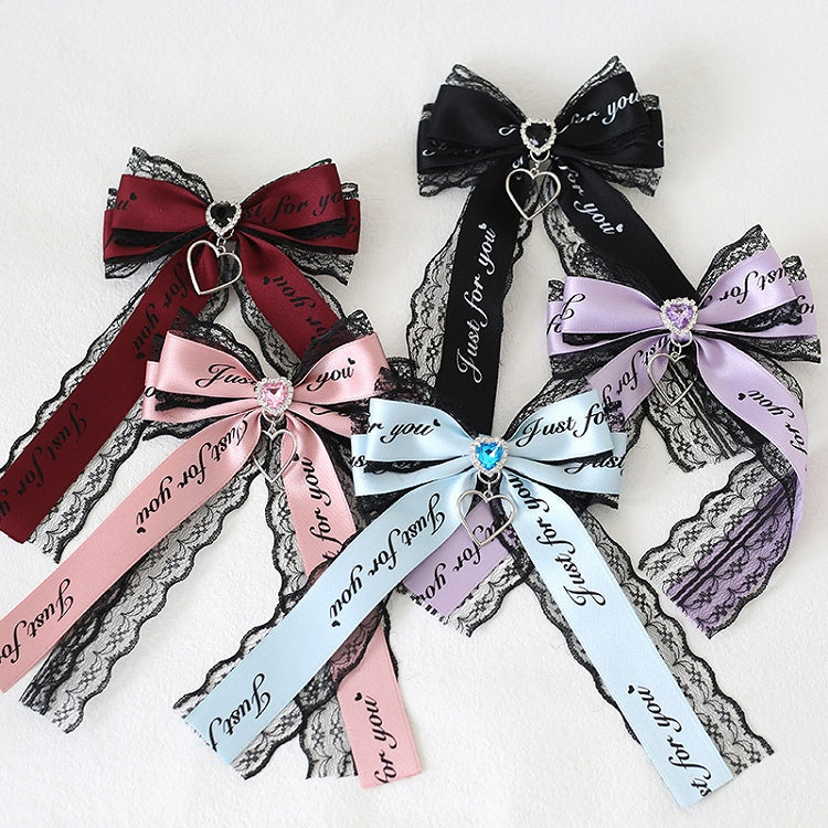 Rhinestone Lace Trim Jirai Kei Bow Hairclip/Brooch 5 Color Options