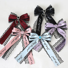 Rhinestone Lace Trim Jirai Kei Bow Hairclip/Brooch 5 Color Options