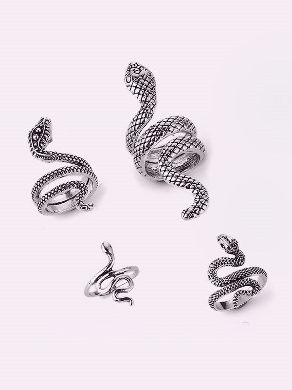 Silver Snake Ring Set