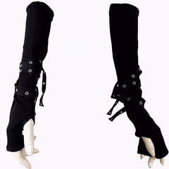 Straps Design Gothic Black Long Gloves