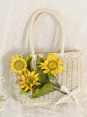 Sunflower Design Floral Straw  Tote Bag