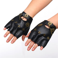 Steampunk Gears Chain Black PU Gloves