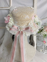 Handmade Flower Details Bow Lace Lolita Straw Hat