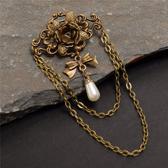 Steampunk Bow Rhinestone Detail Rose Brooch Red/ Black/ White