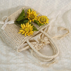 Sunflower Design Floral Straw  Tote Bag