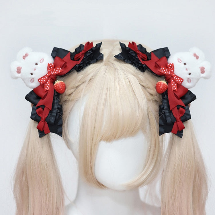 Strawberry Detail Bunny Bowknots Hairclip Red and White/Black and Red