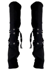 Straps Design Gothic Black Long Gloves