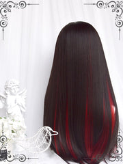 Hearts Q Black Highlights Red Long Straight Synthetic Wig