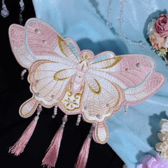 Pink Tassels Decorated Embroidered Butterfly Bag