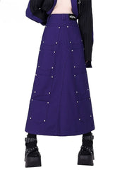 Pockets Design Back Slit Purple Skirt