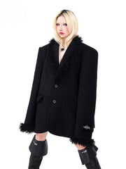 Black Plush Pentagram Oversized Blazer