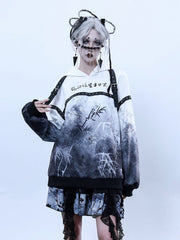 Sparse Shadow Bamboo Print Stud Decorated Detachable Buckle Hoodie