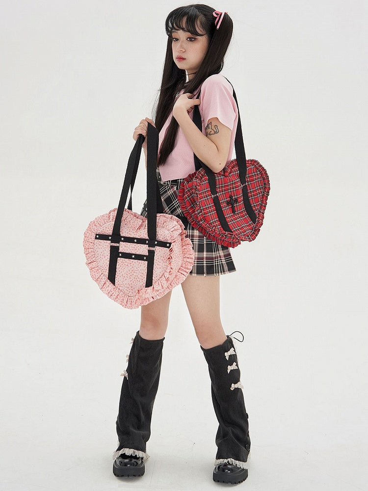Pink/Red  Sweetheart-shaped Ruffle Trim Shoulder Bag