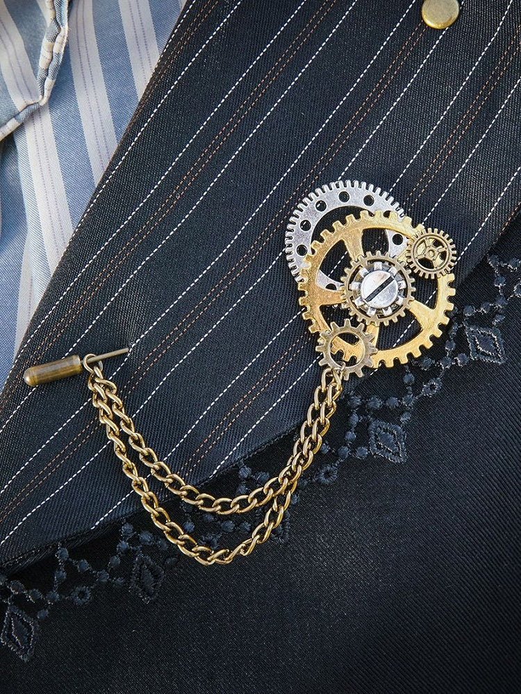Steampunk Gear with Chain Brooch