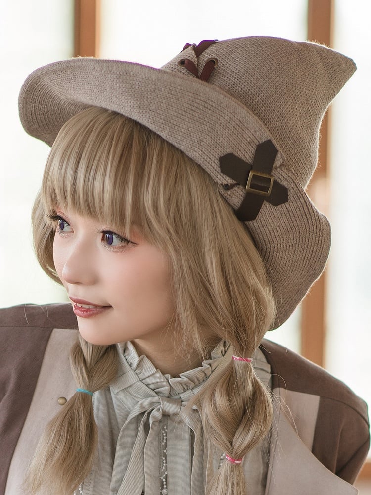 Khaki Halloween Lace-up Knitting Witch Hat